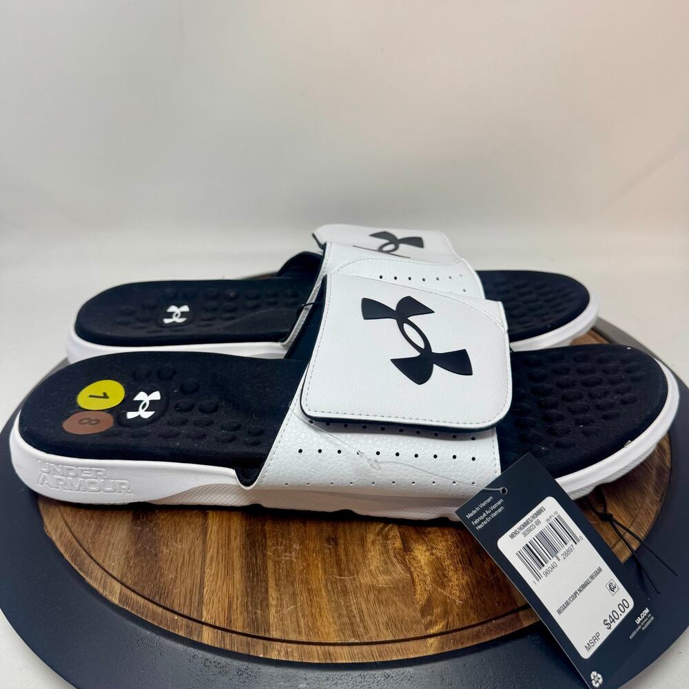 Under Armour UA Ignite Pro Men's Slides Sandals White/Black Size 18 NWT